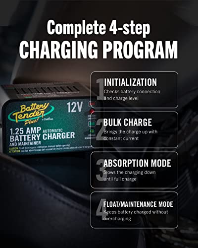 Battery Tender 021-0128 Plus 12V 1.25 Amp Car & Motorcycle Battery Charger And Maintainer, Float Charger For Automotive, And Atvs - Smarter Than A Trickle Charger thumb #5