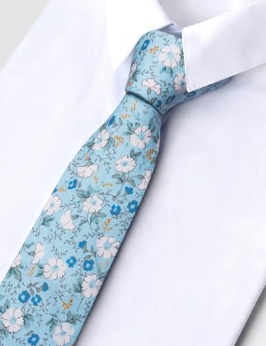 Image of Barry.Wang 100% Cotton Floral Ties for Men 63 inch Extra Long Necktie Clip | Fashion Cotton Printed Neckties,Wildflower 2.76 inch Ties Skinny,Gift Box,Groomsmen Wedding Engagement Graduation