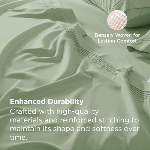 Image of Bedsure Deep Pocket King Sheet Set - Fits Mattresses Up to 21 Inches Thick - 4 Piece GentleSoft Bed Sheets, Moisture Wicking, Soft & Cooling Bedsheet & Pillowcases, Easy & Secure Fit, Light Green