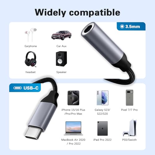 Adaptateur USB C vers prise casque 3,5 mm pour iPhone 15 Pro Max, iPad, Pixel et MacBook