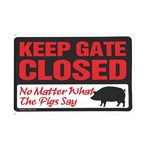 Drapeau cochon Keep Gate Closed grand format 152x244cm pour déco bar extérieur