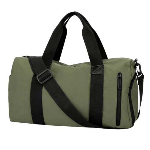 Image of Storite Travel Duffel Bag with Shoe Compartment-Olive, 44x27x21 Cm | Water Resistant Nylon, Lightweight, Front Zipper Pocket, Adjustable Shoulder Strap, Spacious Storage, Travel, Gym, Daily Use