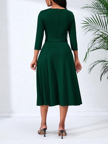 Image of PerZeal Women's Caual Midi Dress 3 /4 Sleeve Crewneck A-line Swing Dress