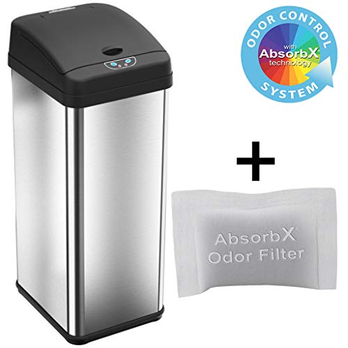 iTouchless 13 Gallon Touchless Sensor Trash Can with AbsorbX Odor Control System, Stainless