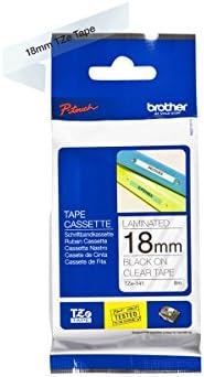 Brother TZe-141 Labelling Tape Cassette, 18 mm (W) x 8 m (L), Laminated, Brother Genuine Supplies - Black on Clear