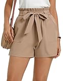 GRACE KARIN Women Bowknot Tie Waist Summer Casual Shorts with Pockets Camel M