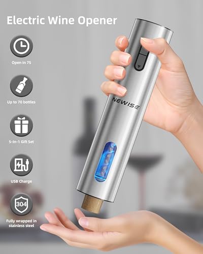 Image of Newise Rechargeable Electric Wine Gift Set: Wine Opener, Aerator, Vacuum Stoppers & Foil Cutter - Wine Lovers Gifts for Women Men - Christmas & White Elephant Gifts