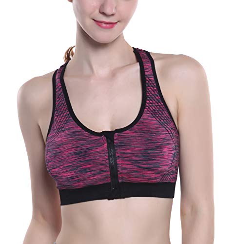 Cliont Damen Sport BH High Impact Front Zip Fitness Laufen Yoga BH, Style 2 Lila, M Cover