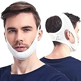 Anti Snoring Chin Strap for Cpap Users, Comfortable Mesh Breathable My Stop Snoring Solution Chin Strap Anti Snore Stopper Anti Snoring Devices Strips Mask Belt Head Jaw Sleep Aid for Women Men(White)