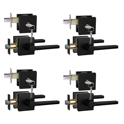 Image of NEWBANG Keyed Deadbolt Lock with Passage Lever Handle for Exterior Entrance in Matte Black, Heavy Duty and Reversible, HD1601-DB-DT-PS-SET-4P