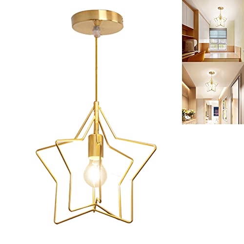 Lampadario moderno a sospensione a stella Lampada a sospensione con paralume in Ferro Lanterna a sospensione plafoniera da Soffitto per soggiorno ristorante E27 Sala da Pranzo Cucina Bar Cafe (Dorato)