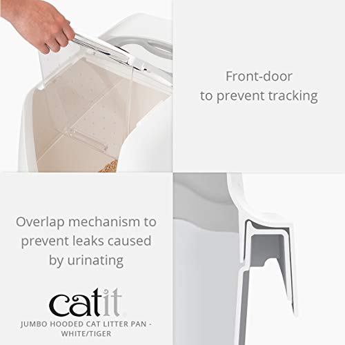 Catit Jumbo Hooded Cat Litter Box, White Tiger, 50696,White-Black #TOP2