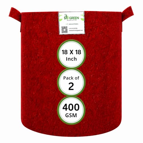 Image of Geo Fabric Grow Bags for Plants, 400 GSM Heavy-Duty, Breathable Drainage for Healthy Roots, Reusable & Washable, Maroon, 18 X 18 Inch (Pack of 2)