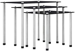 vidaXL 3x Nesting Tables Stable Living Room Bedroom Cafes Indoor furniture Side Tables End Tables Couch Tables Black Tempered Glass