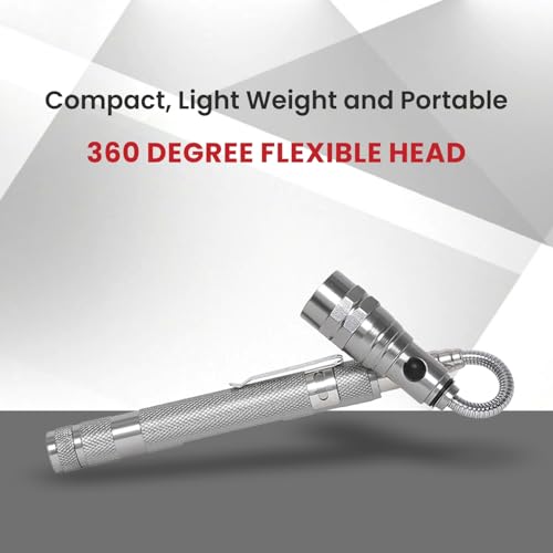 Image of SWISS MILITARY Torchlight, 360 Flexible & Extendible Head LED Torch with Scratch Resistant Diamond Body, Magnetized Head & Base,3 Powerful LED Lights, Portable Rechargeable Silver, Pack of 2