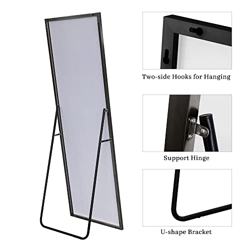 Image of NeuType 55 inchx16 inch Full Length Mirror with Standing Holder Aluminum Alloy Frame Floor Mirror Wall-Mounted Mirror for Living Room, Bedroom, Hanging or Leaning Against Wall, Black (with Stand)