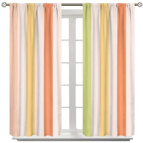 KANEPE Stripe Curtains, Pastel Colored Vertical Stripes Window Treatments, Rod Pocket Thermal Insulated Drapes 2 Panel Sets for Bedroom Living Room Classroom, 42" W X 45" L