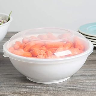 Pack of 3 Eco Friendly Premium Hard Plastic Food Containers with Lids | Salad and Pasta Bowls | Plastic Party Bowls with Lids - 10" (25.5cm) - 80oz (2.25 Litre) - White Bowls