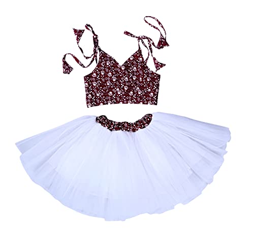 Image of ANNECA baby girl's designer rayon cotton modern crop top and naylon soft net knee lenth skirt clothing set