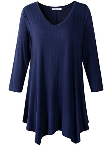 JollieLovin Womens Plus Size 3/4 Sleeve V Neck Flowy T Shirt Casual Swing Tunic Top