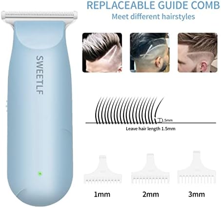 SWEETLF Cordless Hair Clipper, Small Clipper Portable Rechargeable Hair Trimmer, Electric Hair Cutting Kit with 3 Guide Combs, Portable Haircut Clippers for Infant Kid Children Men Women Pet(Blue)