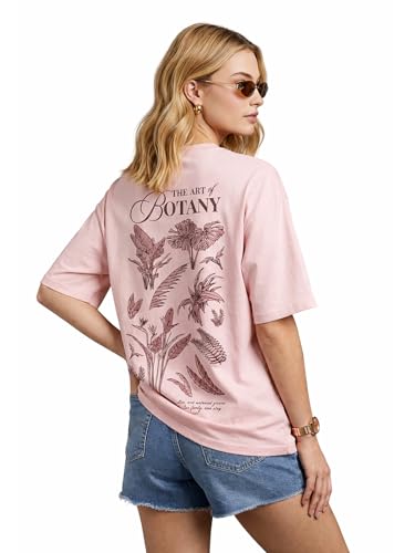 Image of JUNEBERRY Women's Oversized Graphic T-Shirt Retro Floral & Vintage Aesthetic Print, Loose Fit Casual Streetwear Tee, Trendy Baggy Style, (Sizes S-2XL)