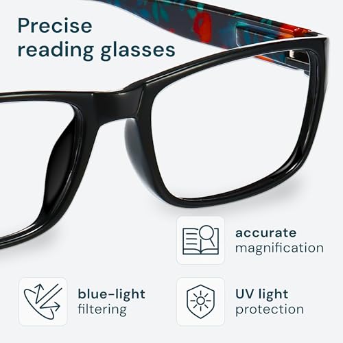 Image of Gaoye 5 pack Reading Glasses Men /Women, Eyeglasses, Blue Light Readers for Men /Women, Computer Eye Glasses, Cheaters, Black+clear+floral Green Solid Color+floral Blue Solid Color+floral Brown Solid