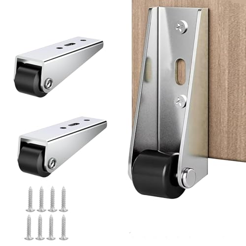 AGLAUROS Heavy-Duty Rigid Caster Wheels for Wooden Doors | 2.68 Inch Silent Bearings, Side Mount L-Shaped Metal Rollers for Drooping Support Bolt-On Installation (2-PCS.) With Screws.