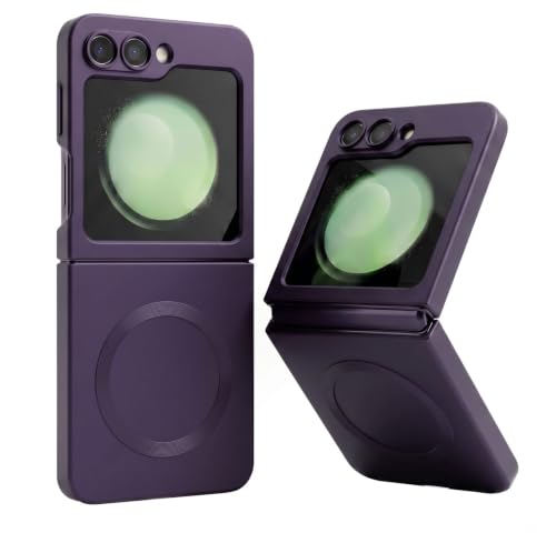 Image of amazon basics Premium Mag-Safe Case for Samsung Galaxy Z Flip 5 | Shockproof & Anti-Scratch Cover | Soft Silicone with Wireless Charging | Camera Lens Guard - Purple