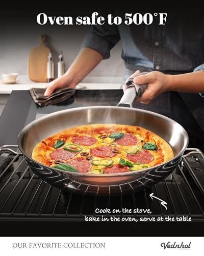 Image of Stainless Steel Frying Pan Set with Lids 8 inch&10 inch&12 inch,8 Inch Skillet+10&12 Inch Stainless Steel Pans with Lids,Frying Pan,Tri-Ply,PFOA&PTFE Free,Dishwasher&Oven Safe,Induction Compatible