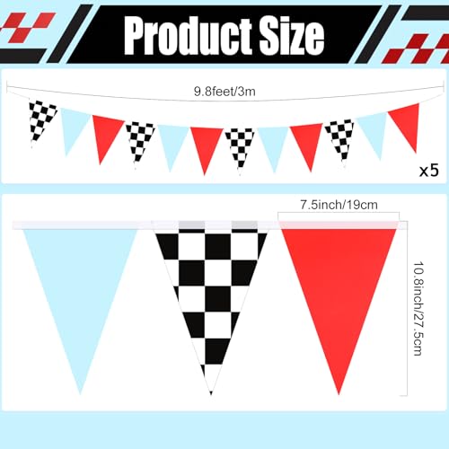 Image of Tiamon 5 Pcs Racing Car Flag Banner Party Decorations 49.2 Ft Triangle Flag