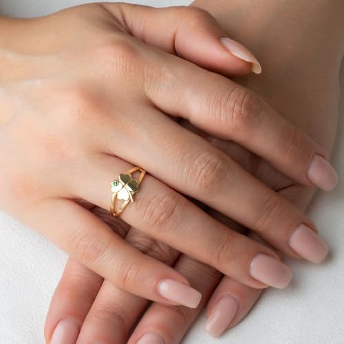 Claddagh Gold 10K &14K Lucky 4 Leaf Clover Emerald Gemstone Ring Available In Yellow/Rose/White with Multiple Ring Size2