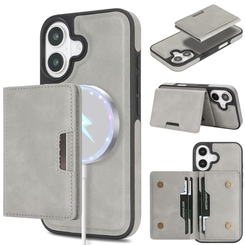 Étui iPhone 16 Plus portefeuille gris idéal pour vos déplacements