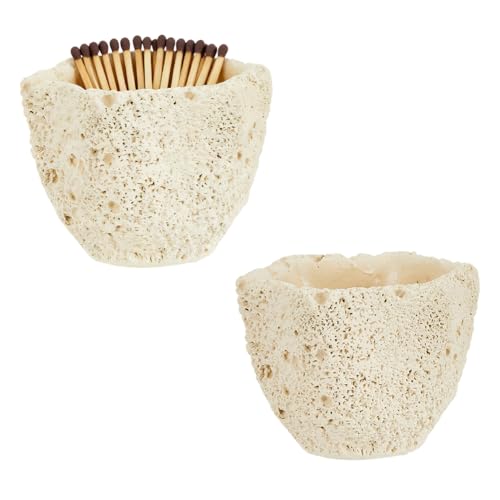 DICOSMETIC 2er Set Dekorativer Streichholzhalter Beton Niedliches Streichholzglas Beige Streichholzbox Modernes Home Decor Geschenk Handgemachte Streichholzdose für Kamin Badezimmer Kerzen