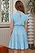 blibean Girl Short Sleeve Dress Tween Kid Summer Boho Ruffle Dresses Preteen Tiered Swing Outfit Solid Flowy Formal Party Fancy Clothes Size 10-11 Years X-Large Light Blue