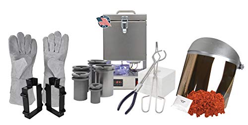 Tabletop Furnace Deluxe QuikMelt Set with Tongs, Crucibles, Ceramic Flanges, 5 Lbs Petrobond, Safety Gear Sand Casting Precious Metal Melting Kit