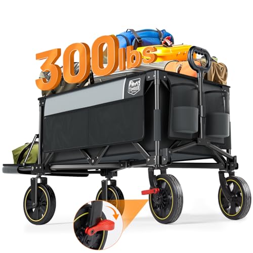 TIMBER RIDGE Carretilla Plegable XXXL de 300 L con Freno, portón Trasero Plegable, Bolsillo Lateral, portavasos y asa Ajustable. Carretilla Todoterreno para jardín