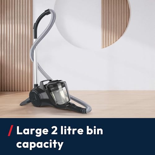Hoover HP1 Powerful Cylinder Vacuum Cleaner - Bagless, Small, Lightweight, Corded with Washable EPA Filter, Large 2L Bin Capacity, Onboard Accessories, 7.5m Working Radius, 700w [HP105HM]