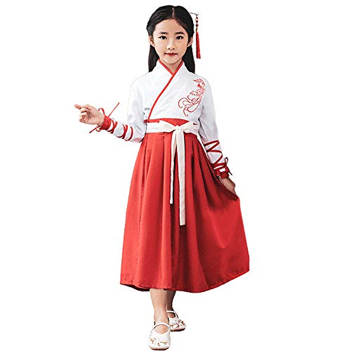 Preisvergleich Produktbild KINDOYO Hanfu Kostüme Chinesisch Kleide - Eröffnungszeremonie Chinesischer Stil Jungen Mädchen Performance Traditionelle Streifen Herrlich Kostüme inklusive DREI Stücke