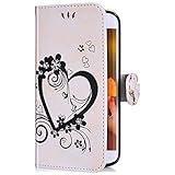 Uposao Kompatibel mit Samsung Galaxy J4 2018 Handyhülle Schmetterling Liebe Blumen Muster Diamant Bling Glitzer Strass Schutzhülle Flip Case Handytasche Wallet Hülle Bookstyle Klapphülle,Weiß