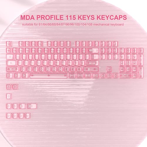 Image of dagaladoo Pink Clear Keyboard keycaps,Transparent keycaps 60 75 100 Percent,Ceramic Jelly Key caps Set,Shine Through Crystal caps,MDA Profile Key caps for Mechanical Keyboard(115key)