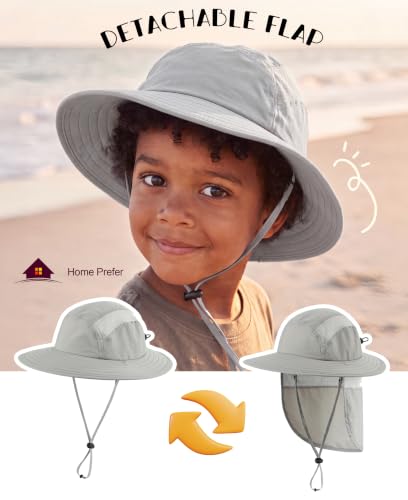 Image of Home Prefer UPF 50+ Boys Sun Hat with Neck Flap Wide Brim Summer Beach Bucket Hat for Boys Girls Toddler Kids Safari Hat