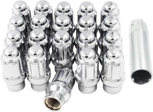 Image of Wheel Accessories Parts 20 Pcs 1 /2 inch Thread ET Bulge Acorn (Extra Thread for Spacers) 1.57 inch Long Spline Lug Nut Chrome Spline Fits Ford Mustang 1965 to 2014 and Many Vintage Dodge Chevy Ford Vehicles