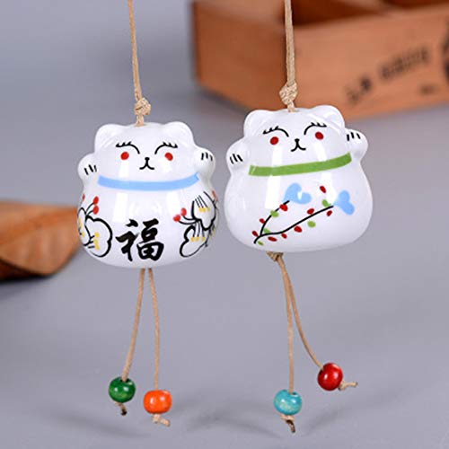 Preisvergleich Produktbild wiFndTu 2 Stück Glückskatzen-Windspiele Mini Glückskatze Windspiele Feng Shui Windglocke Glückskatze Anhänger Auto Ornament Hängende Fee Figuren Haus Garten Hängende Glocken