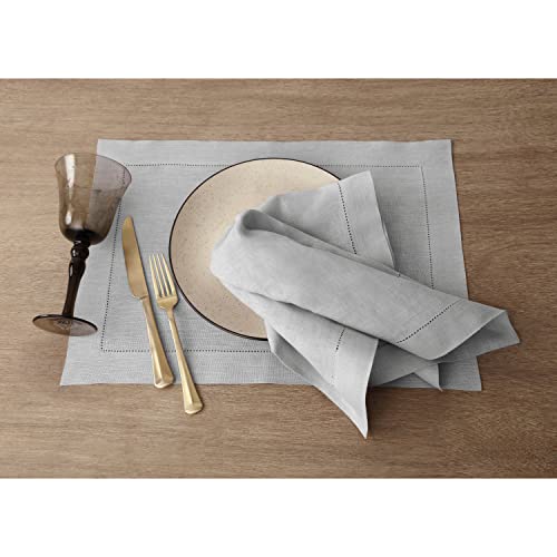 Solino Home 100% Pure Linen Placemats Grey Hemstitch, 14 x 19 in, Set of 6 by Solino Home - Image 2