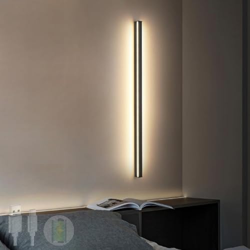 Lámpara de pared LED negra de 50cm con USB recargable y luz cálida lineal
