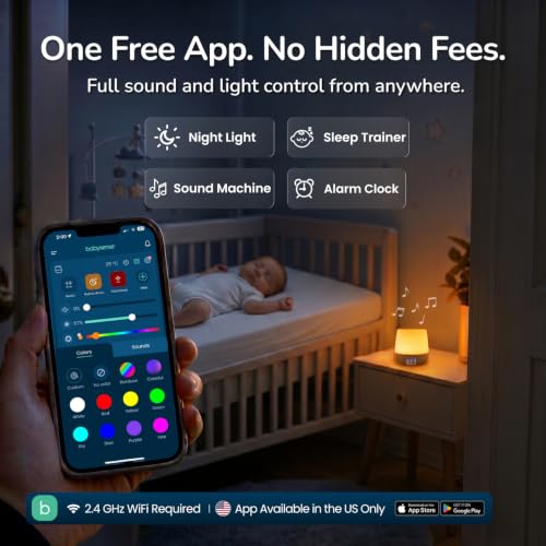 Image of Babysense Baby Sound Machine with Night Light for Sleeping - Smart Portable Nursery White Noise Machine for Babies & Kids, Free App, No Subscription, 28 Sounds, Ok-to-Wake Alarm Clock, Sleep Timer