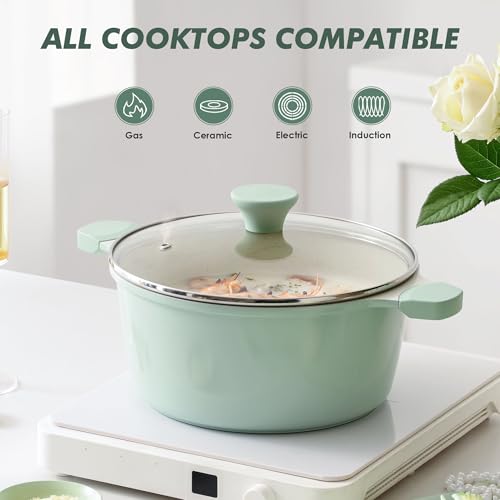 SENSARTE Ceramic Nonstick Stock Pot with Lid, 4.5 Quart, Green by SENSARTE - Image 5