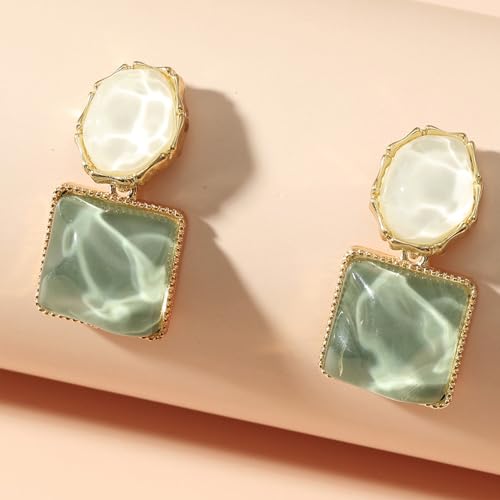 Green Geometric Statement Earrings for Women Unique Dangle Earrings Large Drop Earrings Gold Stud Earring Prom Jewelry for Women4