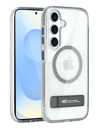 Image of BOUNCEBACK Polycarbonate Shockproof Transparent Hybrid Back Case /Cover with Kick Stand Support Magnetic Charging for Samsung Galaxy S25 Plus - (Clear Grey)
